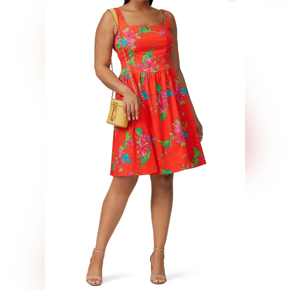 Nanette Lepore Red Floral Sleeveless Fit And Flare Dress Size 16